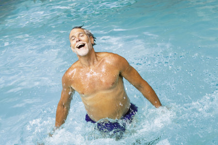 Man in swimming poolの写真素材