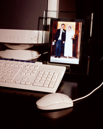 Wedding photograph near computerのeditorial素材