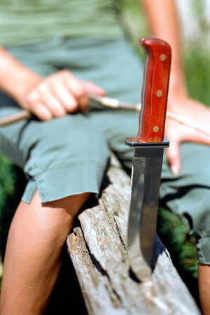 Knife in a piece of wood