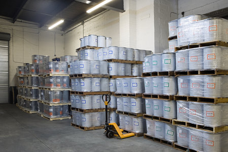 Stack of pallets in a warehouseのeditorial素材