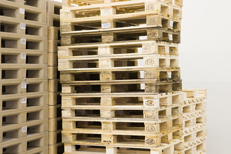Stack of wooden palletsのeditorial素材