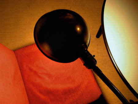 Retro lamp and chair background.の写真素材