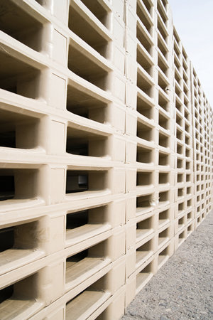 Pallets stacked in a row