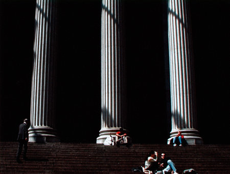 People sitting near columnsのeditorial素材