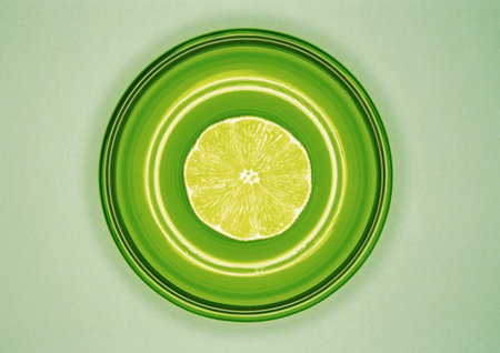 Sliced lime on plateの写真素材