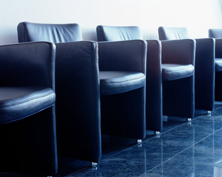 Leather chairs in hospital waiting roomの写真素材