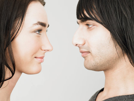 Couple face to faceの写真素材