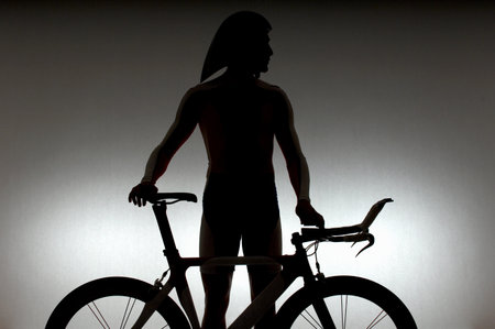 Cyclist with time trial bicycleの写真素材