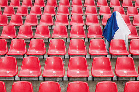 Fan alone and under flagの写真素材