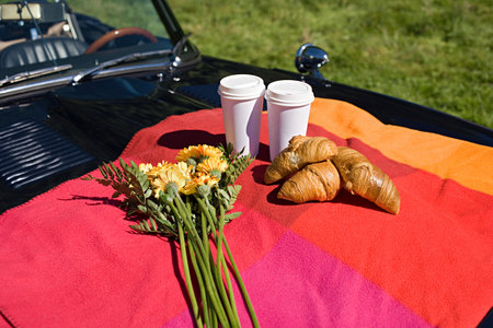 Breakfast and flowers on bonnet