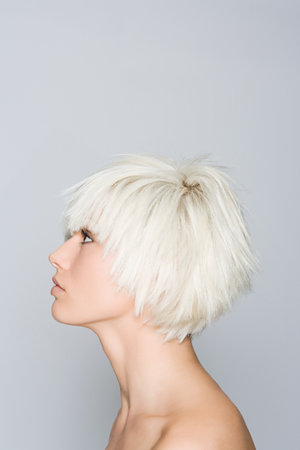 Profile of a blonde womanの写真素材