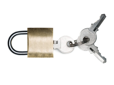 Padlock and keys on a white background