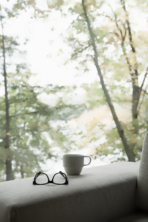 Glasses cup and sofa