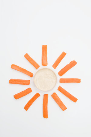 Crudites and a pot of hummusの写真素材