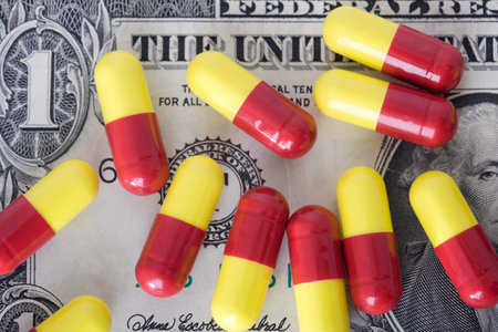 Capsules on a dollar billの写真素材