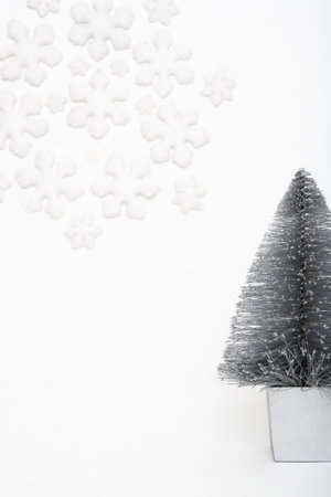 Christmas tree and snowflake decorationsの写真素材