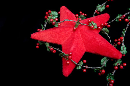 A star and holly christmas decorationの写真素材