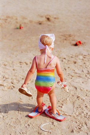 Toddler on the beachの写真素材