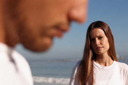 Serious woman on a beach
