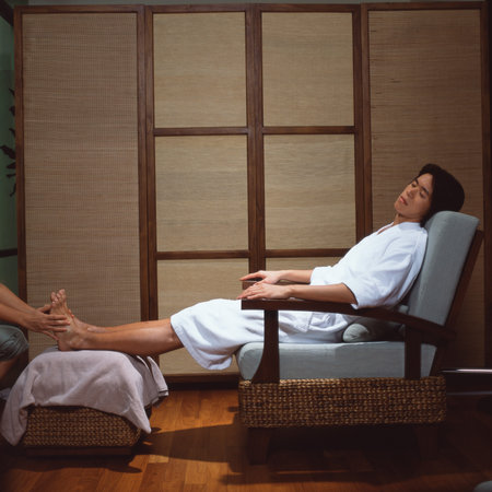 Man having a pedicure in spaの写真素材
