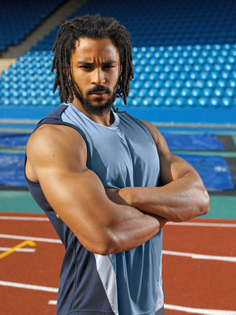 Hostile looking athleteの写真素材