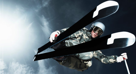 Skier Jumping Low Angleの写真素材