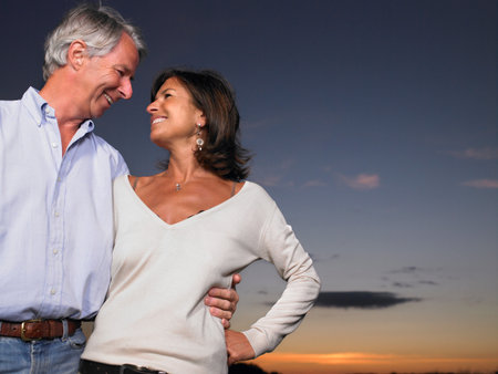 Couple In A Field, By Nightの写真素材