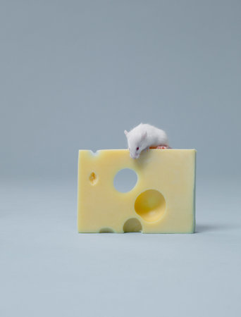 Mouse Sitting On Slice Of Cheeseの写真素材