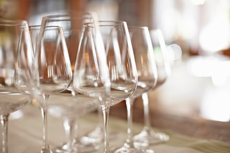 Close Up Of Wine Glasses On Tableの写真素材