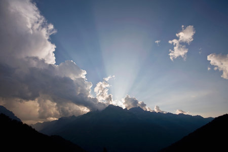 Shaft Of Sunlight Over Mountainsの写真素材