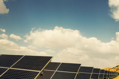 Photovoltaic Panels Tilted To Sunの写真素材