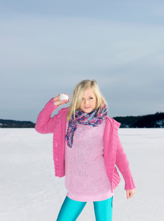 Girl With Snow Ballの写真素材