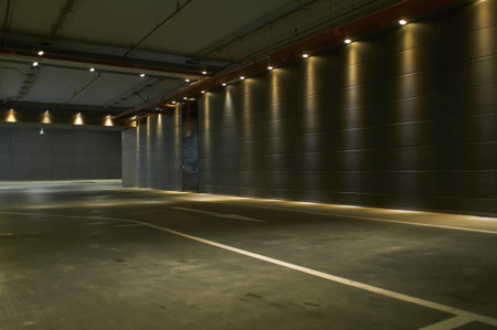 Lights On Wall In Parking Lotの写真素材