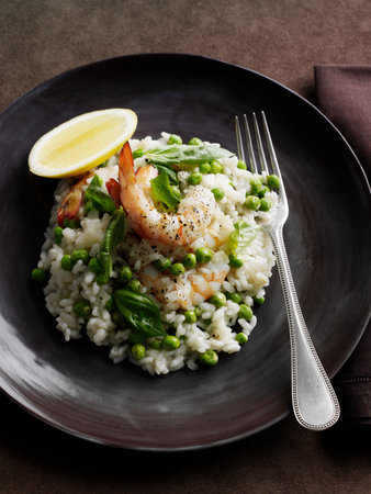 Plate Of Prawns With Rice And Beansの写真素材