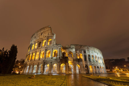 Roman Coliseum Lit Up At Nightの写真素材