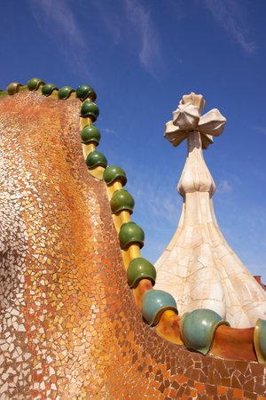 Ornate Design On The Roof Of Casa Batllo, Barcelona, Spainの写真素材