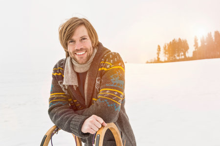 Portrait Of Man Wearing Knitted Cardiganの写真素材