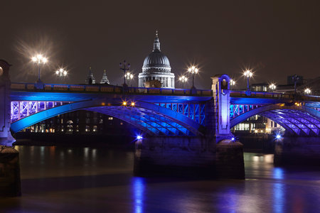 Urban Bridge Lit Up At Nightの写真素材