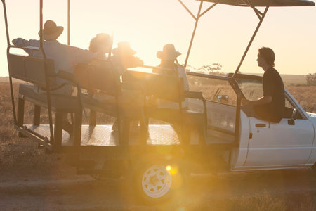 People On Safari In Off Road Vehicle, Stellenbosch, South Africaの写真素材