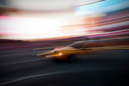 Taxi Cab, Long Exposureの写真素材