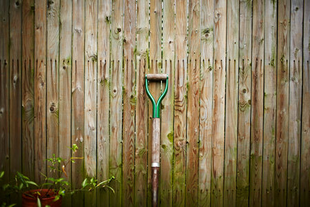 Wooden Fence With Garden Spade