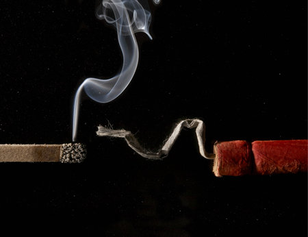 Still Life Of Lit Cigar And Firecracker Fuseの写真素材