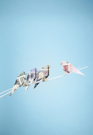 Origami Banknotes Imitating Birdsの写真素材