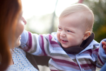 Mother And Baby Son, Candid Shot