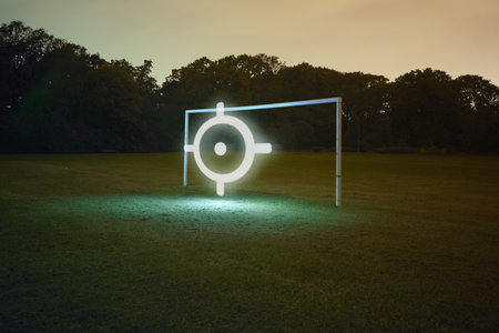 Football Goal With Illuminated Target Symbolの写真素材