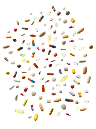 Multicoloured Pills Against White Backgroundの写真素材