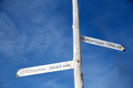 Direction Sign And Blue Sky, Svalbard, Norway