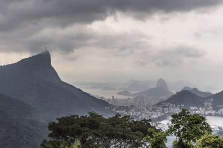 Distant View Of Corcorvado And Sugarloaf Mountains, Rio De Janeiro, Brazilの写真素材