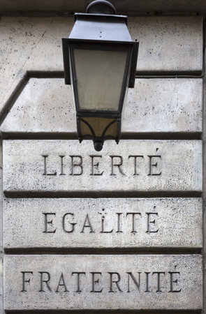 Close Up Of Wall Inscribed Liberte, Egalite, Fraternite, Paris, Franceの写真素材