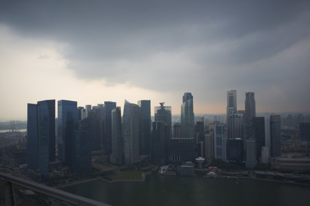 View Of City Skyscrapers At Dawn, Singaporeの写真素材